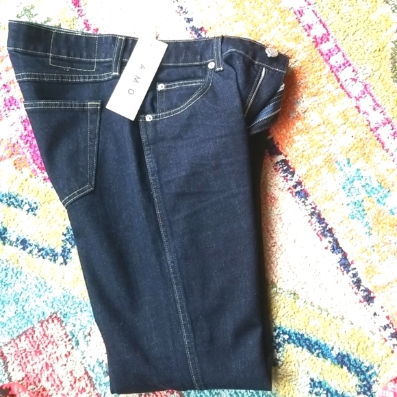 AMO No BOW Denim Crop Ankle Back Zipper SOFT RAW Denim 5 Pocket Zip Jeans 29 NWT - Picture 3 of 16